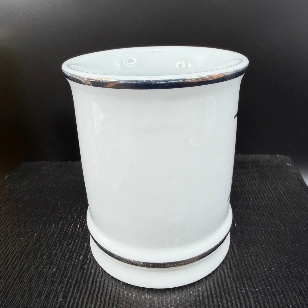 Williams Sonoma‎ Initial L Monogram Mug White Silver Metallic Trim Ceramic Cup